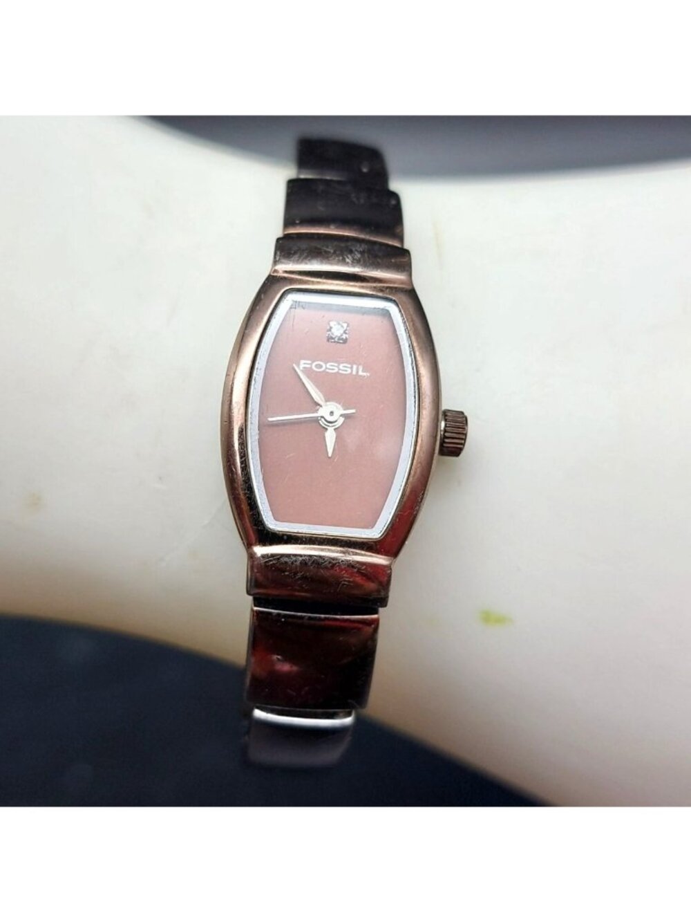 Vintage Fossil F2 Women's Watch ES-1721 Brown Dial Stainless Steel Works Great - Picture 1 of 8